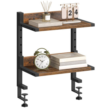 HOOBRO Clamp On Desk Shelf, 2-Tier Desktop Organizer, Space-Saving Desk Shelf with Adjustable Shelves, for Office, Study, Entertainment Accessories