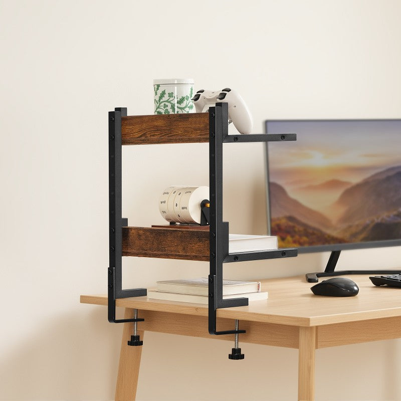 HOOBRO Clamp On Desk Shelf, 2-Tier Desktop Organizer, Space-Saving Desk Shelf with Adjustable Shelves, for Office, Study, Entertainment Accessories