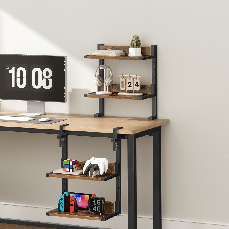HOOBRO Clamp On Desk Shelf, 2-Tier Desktop Organizer, Space-Saving Desk Shelf with Adjustable Shelves, for Office, Study, Entertainment Accessories