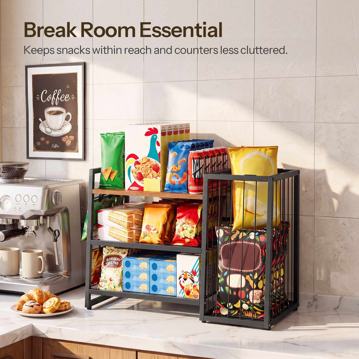 HOOBRO Countertop Snack Organizer Rack for Office Break Room & Kitchen