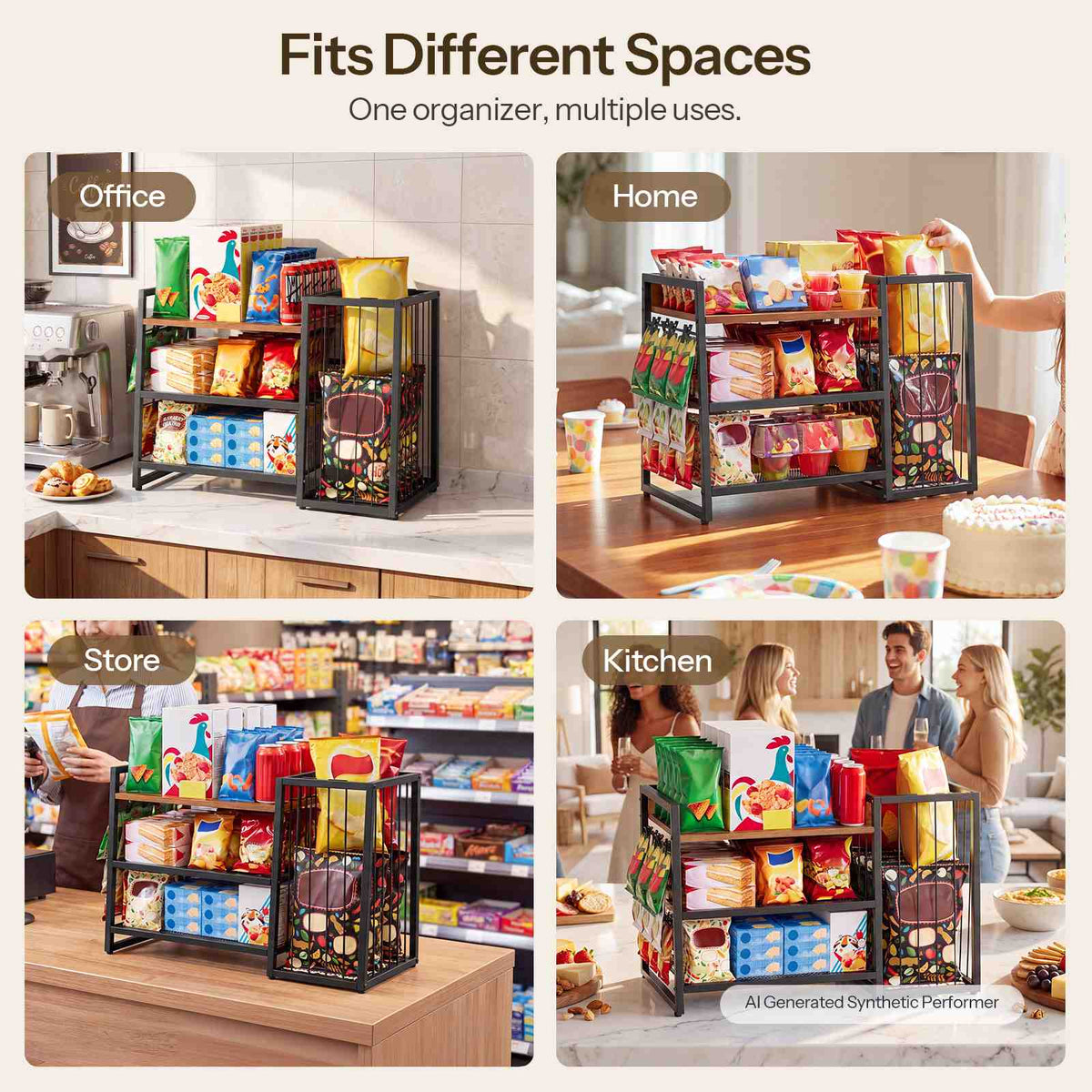 HOOBRO Countertop Snack Organizer Rack for Office Break Room & Kitchen