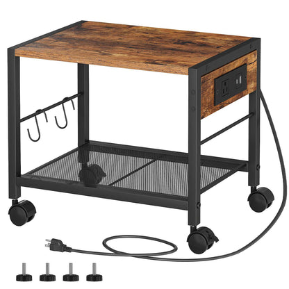 HOOBRO Mobile Printer Stand with Charging Station, 2-Tier Under Desk Storage Cart