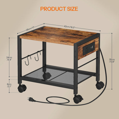 HOOBRO Mobile Printer Stand with Charging Station, 2-Tier Under Desk Storage Cart