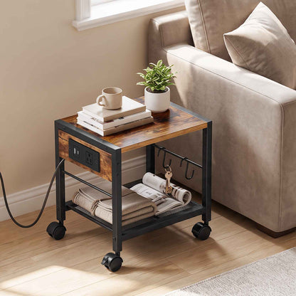HOOBRO Mobile Printer Stand with Charging Station, 2-Tier Under Desk Storage Cart