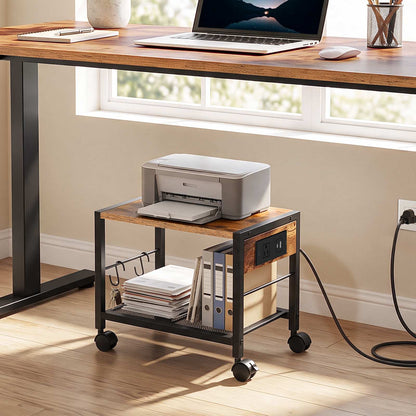 HOOBRO Mobile Printer Stand with Charging Station, 2-Tier Under Desk Storage Cart
