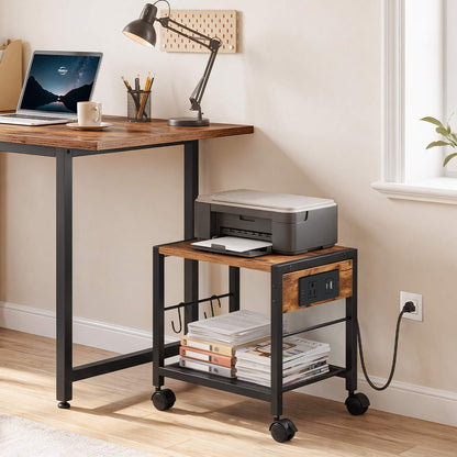 HOOBRO Mobile Printer Stand with Charging Station, 2-Tier Under Desk Storage Cart