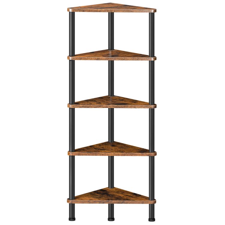 HOOBRO Corner Shelf, Industrial 5-Tier Wall Corner Bookshelf with Metal Frame, Corner Shelf Stand Display Plant Flower, Corner Bookcase for Small Spaces, Bedroom, Living Room