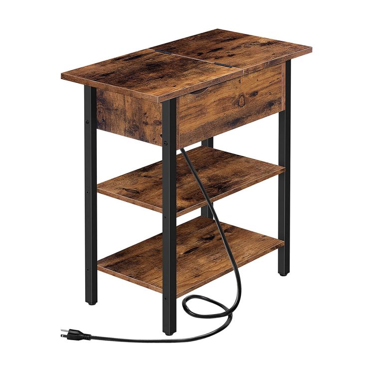HOOBRO End Table with Charging Station, Narrow Side Table, Flip Top Ni