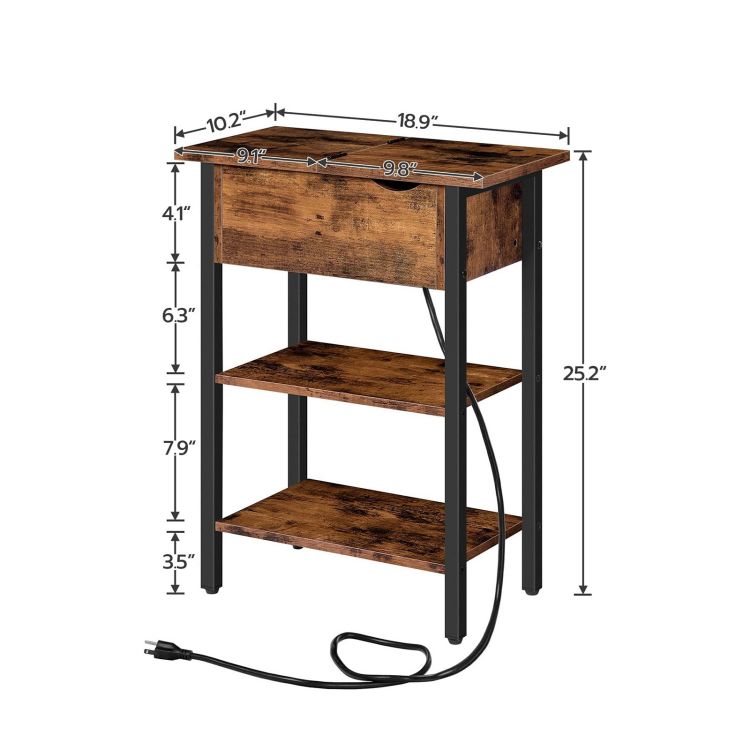 HOOBRO End Table with Charging Station, Narrow Side Table, Flip Top Nightstand with USB Ports and Outlets, Bedside Tables with Shelf for Small Spaces, Living Room