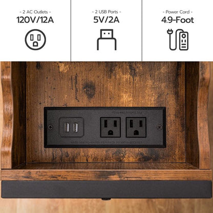 HOOBRO End Table with Charging Station, Narrow Side Table, Flip Top Nightstand with USB Ports and Outlets, Bedside Tables with Shelf for Small Spaces, Living Room
