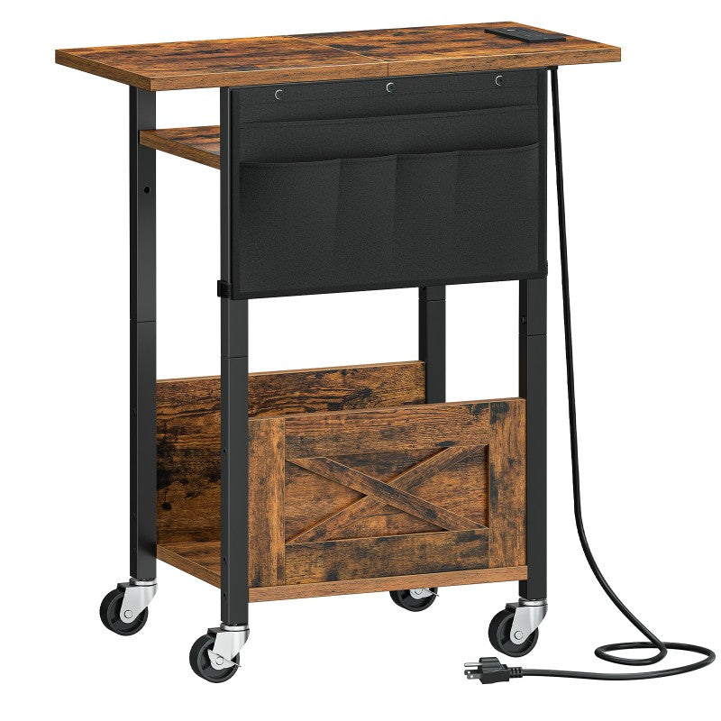 HOOBRO 3-Tier Mobile PC Stand, Adjustable Computer Tower Stand with Power Strip and Lockable Wheels, with Fabric Pocket, PC Holder for Speakers, Printers, Office