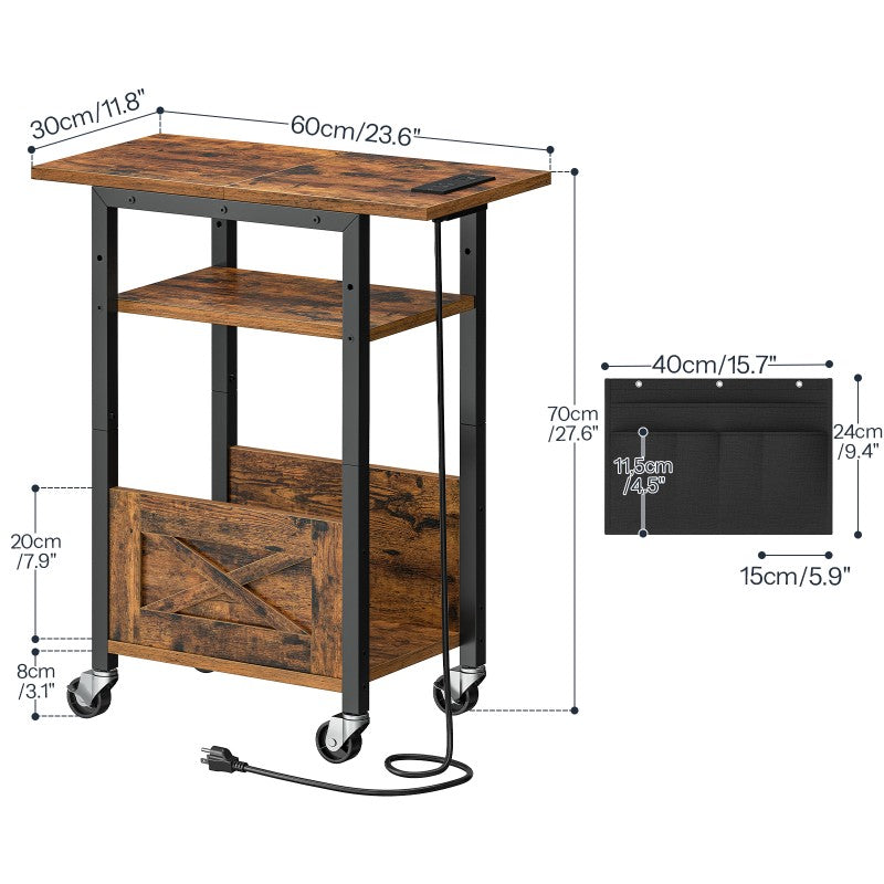 HOOBRO 3-Tier Mobile PC Stand, Adjustable Computer Tower Stand with Power Strip and Lockable Wheels, with Fabric Pocket, PC Holder for Speakers, Printers, Office