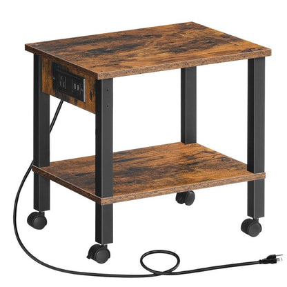HOOBRO 2-Tier Printer Stand with Charging Station, Under Desk Printer Table, Printer Cart with Storage Shelves, Shelf for Small Spaces, for Home Office