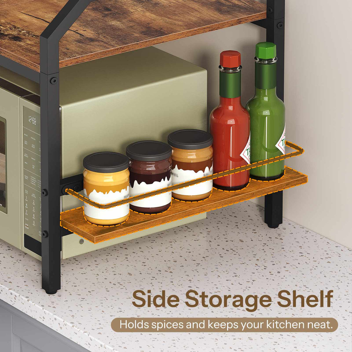HOOBRO Industrial Microwave Stand with Cutting Board Holder and Side Shelf