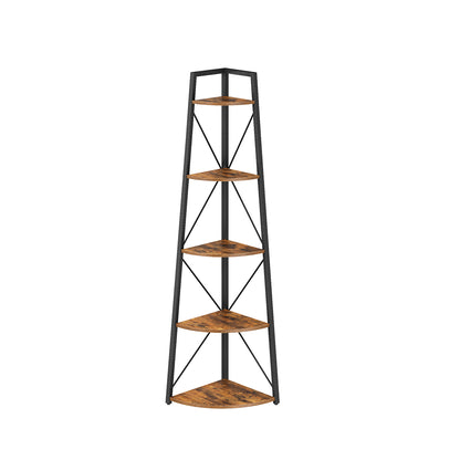 HOOBRO 5 Tier Rustic Corner Bookshelf Bookcase Industrial Corner Ladder Shelf Plant Stand for Living Room, Kitchen, Home Office