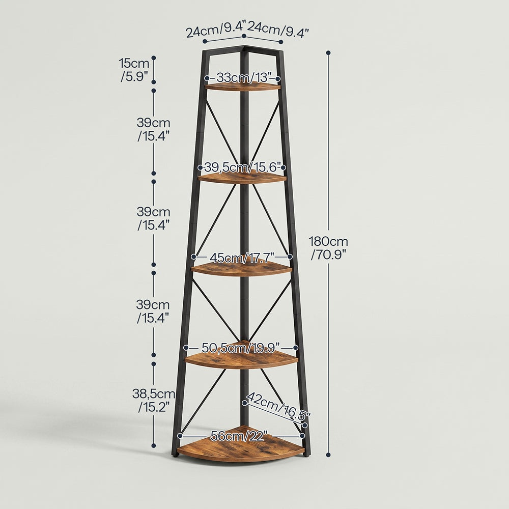 HOOBRO 5 Tier Rustic Corner Bookshelf Bookcase Industrial Corner Ladder Shelf Plant Stand for Living Room, Kitchen, Home Office