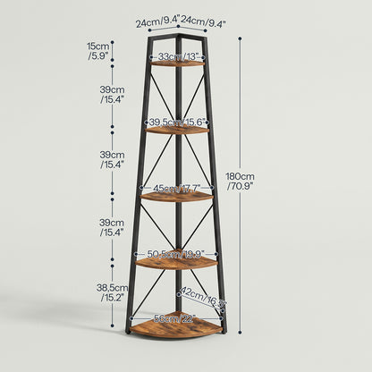 HOOBRO 5 Tier Rustic Corner Bookshelf Bookcase Industrial Corner Ladder Shelf Plant Stand for Living Room, Kitchen, Home Office