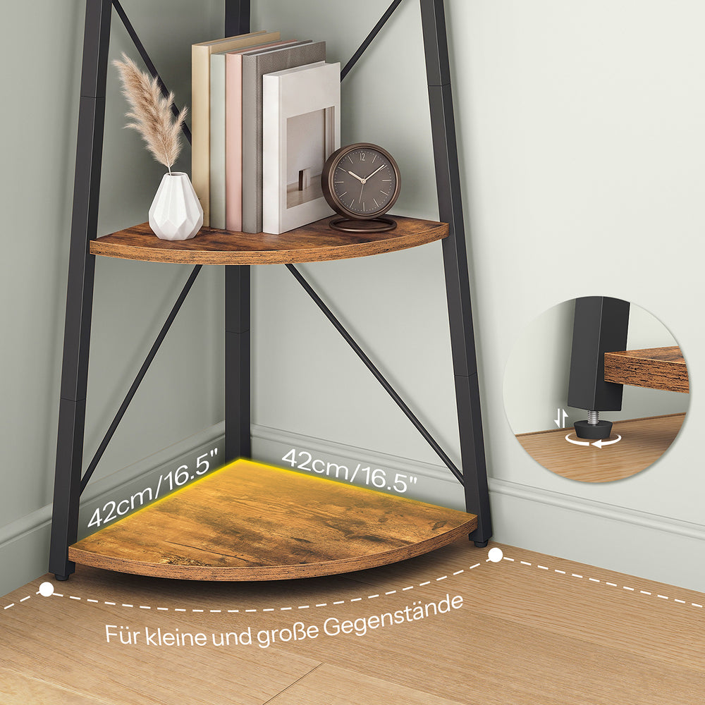 HOOBRO 5 Tier Rustic Corner Bookshelf Bookcase Industrial Corner Ladder Shelf Plant Stand for Living Room, Kitchen, Home Office