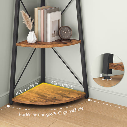 HOOBRO 5 Tier Rustic Corner Bookshelf Bookcase Industrial Corner Ladder Shelf Plant Stand for Living Room, Kitchen, Home Office