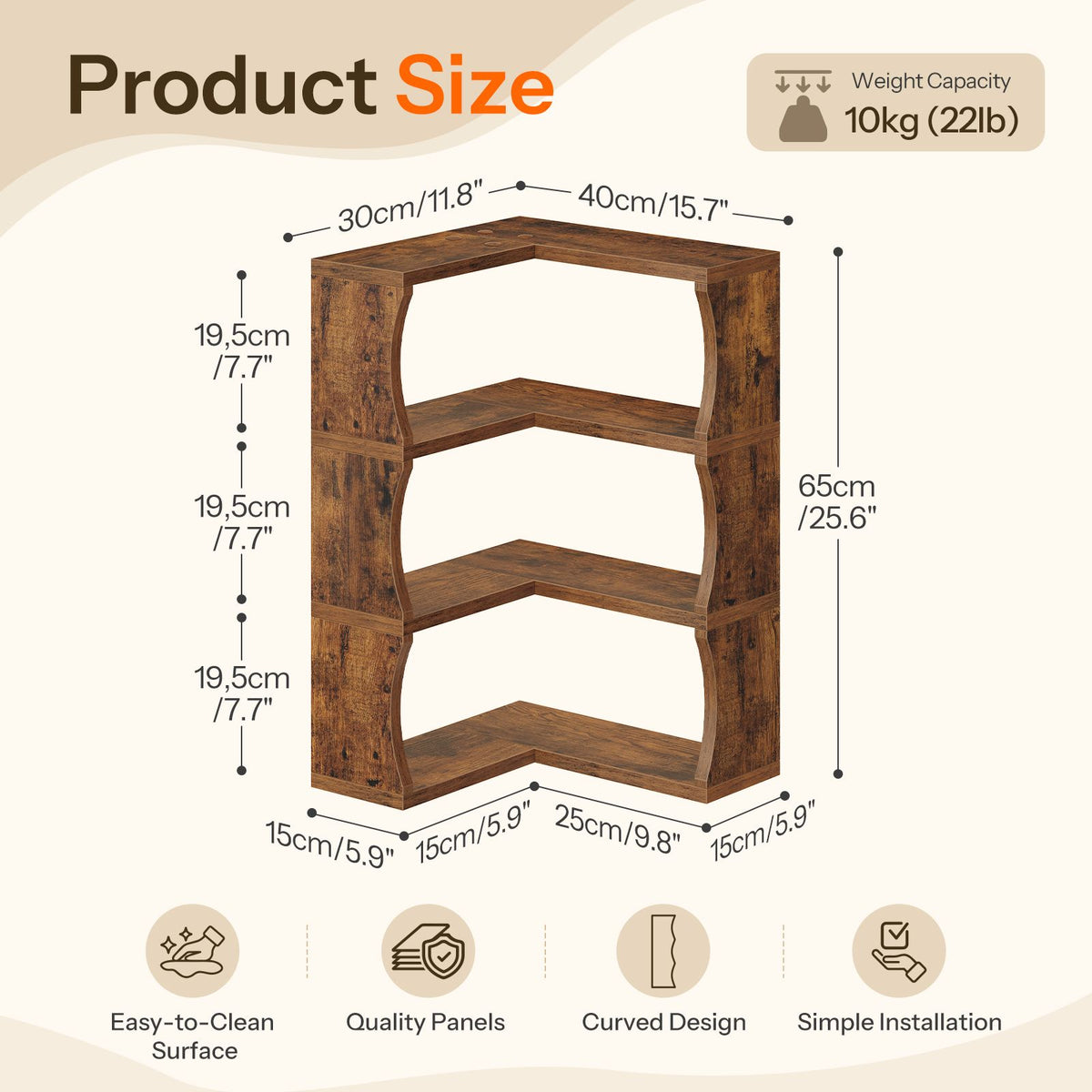 HOOBRO Wall Mounted 3-Tier Corner Floating Shelves with 2 Installation Options