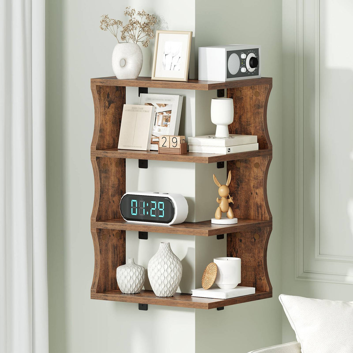 HOOBRO Wall Mounted 3-Tier Corner Floating Shelves with 2 Installation Options