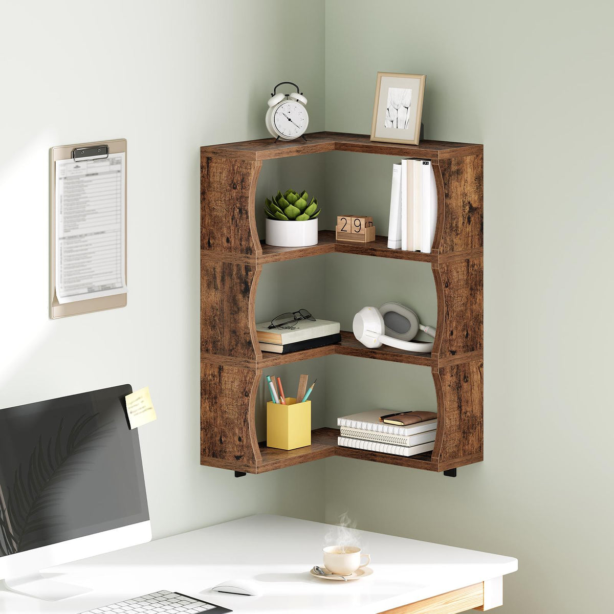 HOOBRO Wall Mounted 3-Tier Corner Floating Shelves with 2 Installation Options