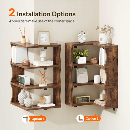 HOOBRO Wall Mounted 3-Tier Corner Floating Shelves with 2 Installation Options