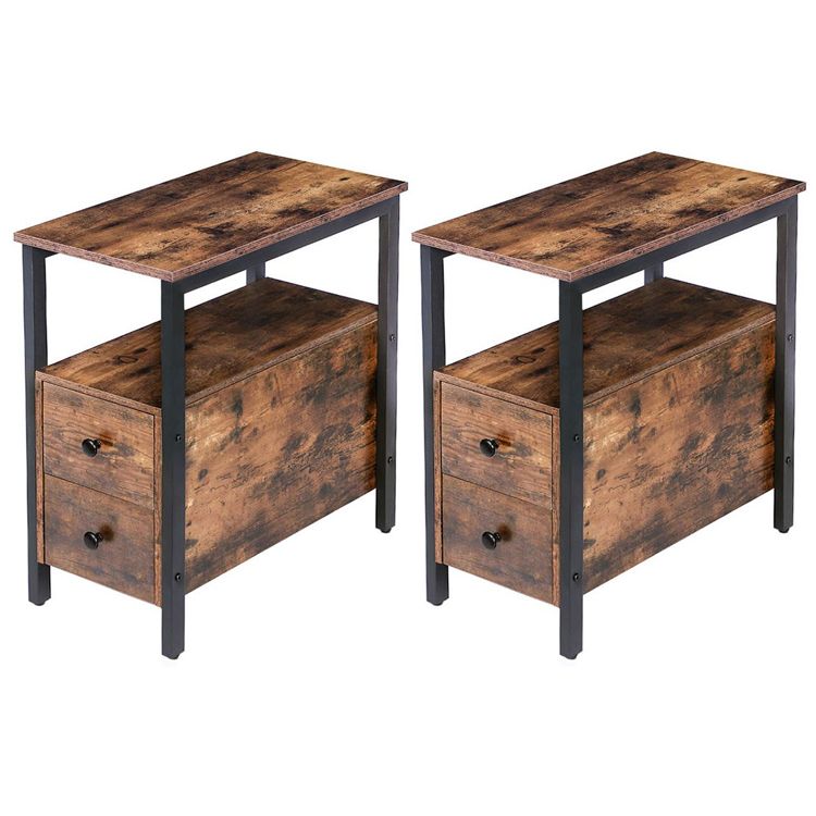 HOOBRO End Tables Set of 2, Narrow Nightstand with Drawers, Narrow Side Table, Bedside Tables for Small Spaces, Living Room, Bedroom, Wooden Look Accent Table