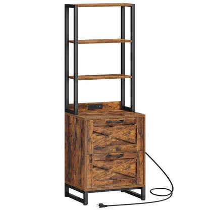 HOOBRO 2-Drawer File Cabinet with Shelves, Office Storage Filing Cabinet with Charging Station, Tall Printer Stand for Home Office, Fits Letter/Legal Size Hanging File Folders