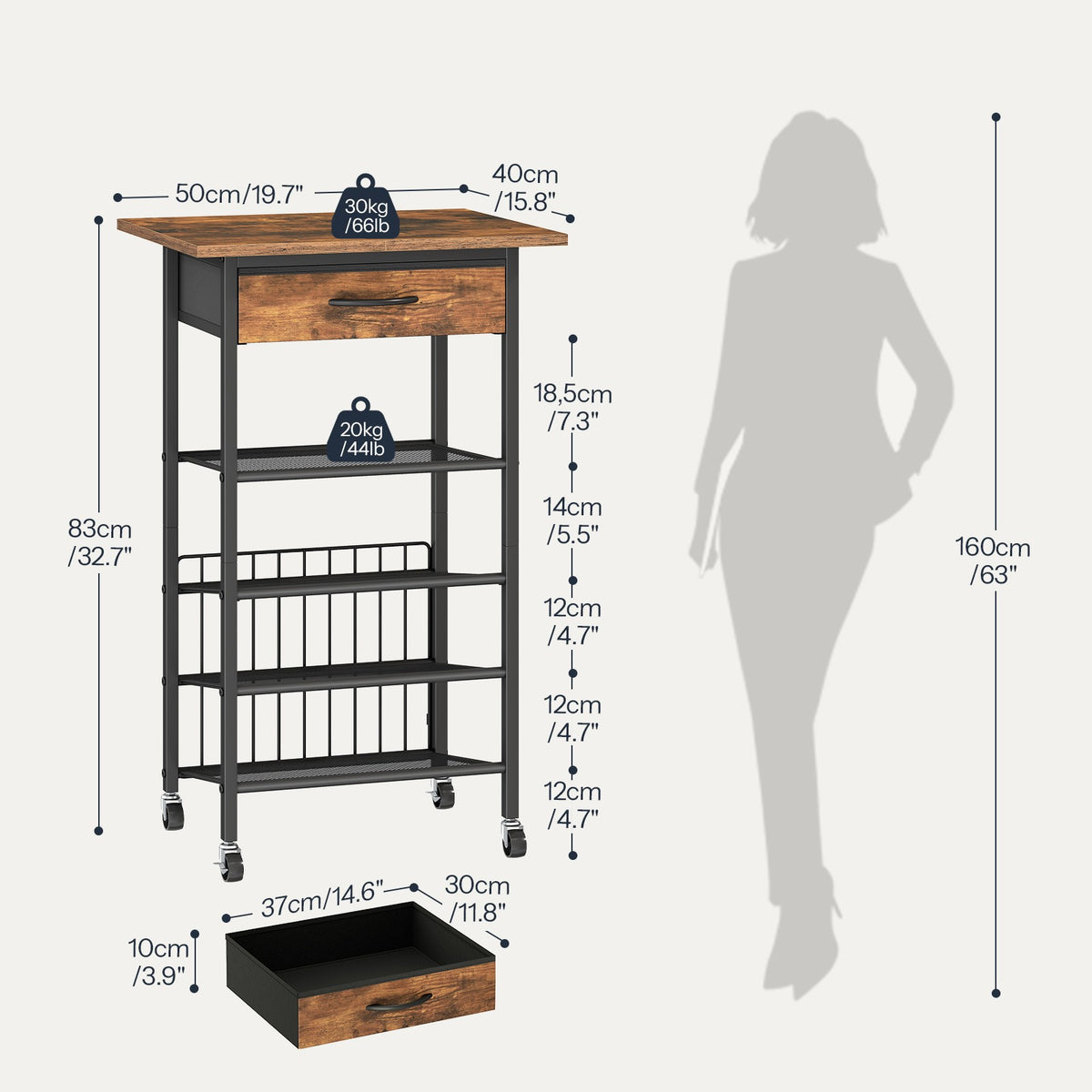 HOOBRO Mobile Printer Stand with Drawer, 4-Tier Rolling Office Storage Cart