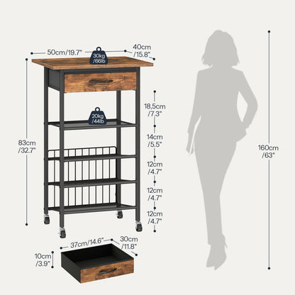 HOOBRO Mobile Printer Stand with Drawer, 4-Tier Rolling Office Storage Cart