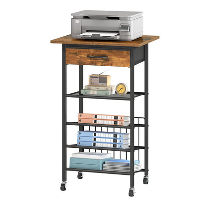 HOOBRO Mobile Printer Stand with Drawer, 4-Tier Rolling Office Storage Cart