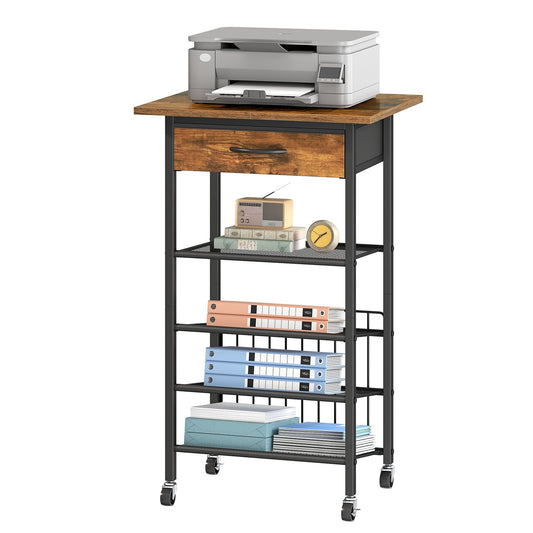 HOOBRO Mobile Printer Stand with Drawer, 4-Tier Rolling Office Storage Cart