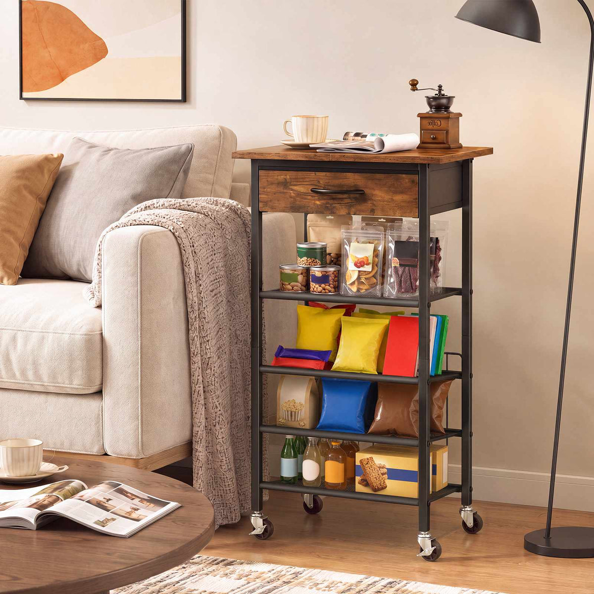 HOOBRO Mobile Printer Stand with Drawer, 4-Tier Rolling Office Storage Cart
