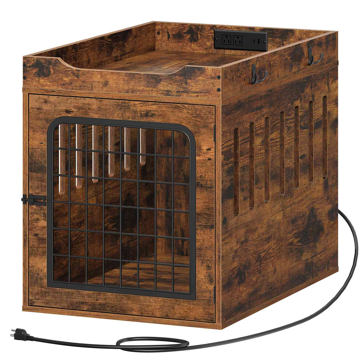 HOOBRO Furniture Style Dog Crate End Table with Built-in Charging Station