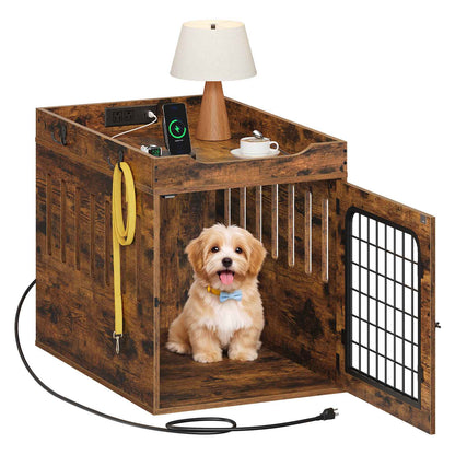HOOBRO Furniture Style Dog Crate End Table with Built-in Charging Station