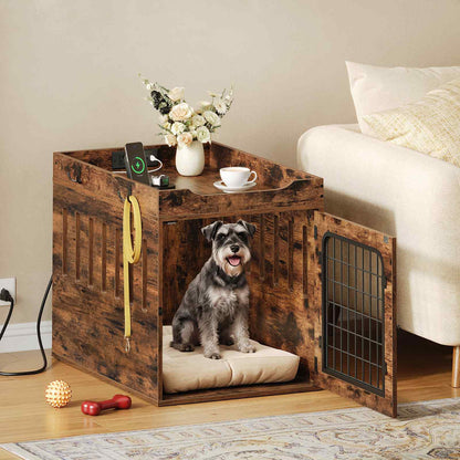 HOOBRO Furniture Style Dog Crate End Table with Built-in Charging Station