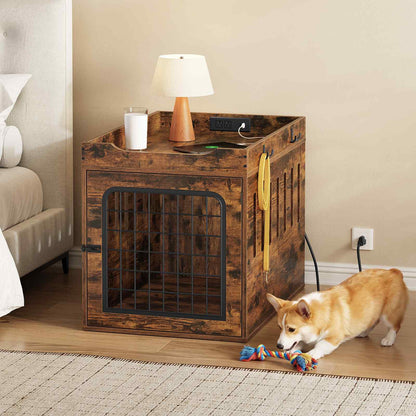 HOOBRO Furniture Style Dog Crate End Table with Built-in Charging Station