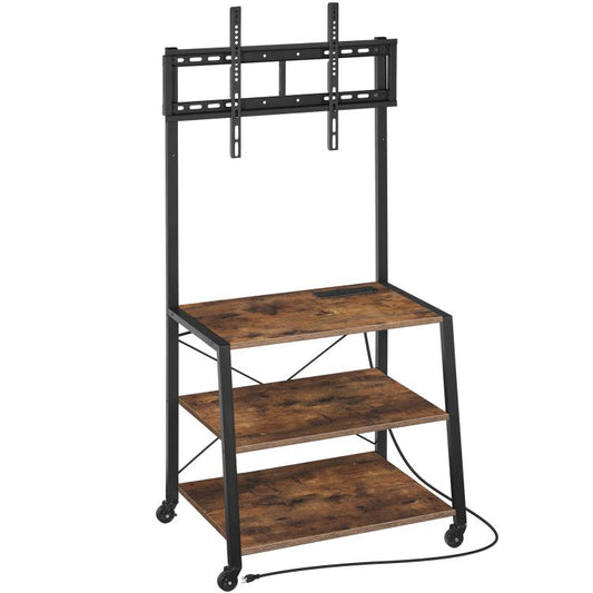 HOOBRO Rolling TV Stand with Mount and Power Outlet Up to 55 inch TV, Corner Entertainment Center, Small TV Stand with 3-Tier Storage Shelves for Living Room, Bedroom