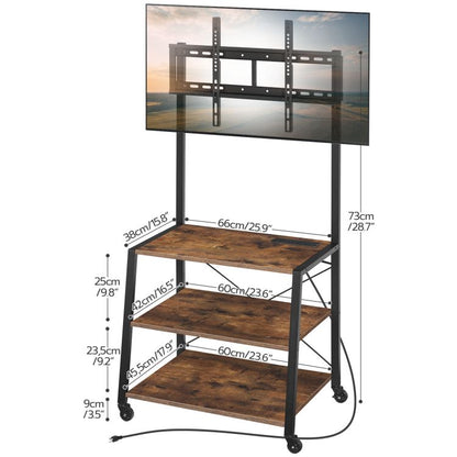 HOOBRO Rolling TV Stand with Mount and Power Outlet Up to 55 inch TV, Corner Entertainment Center, Small TV Stand with 3-Tier Storage Shelves for Living Room, Bedroom