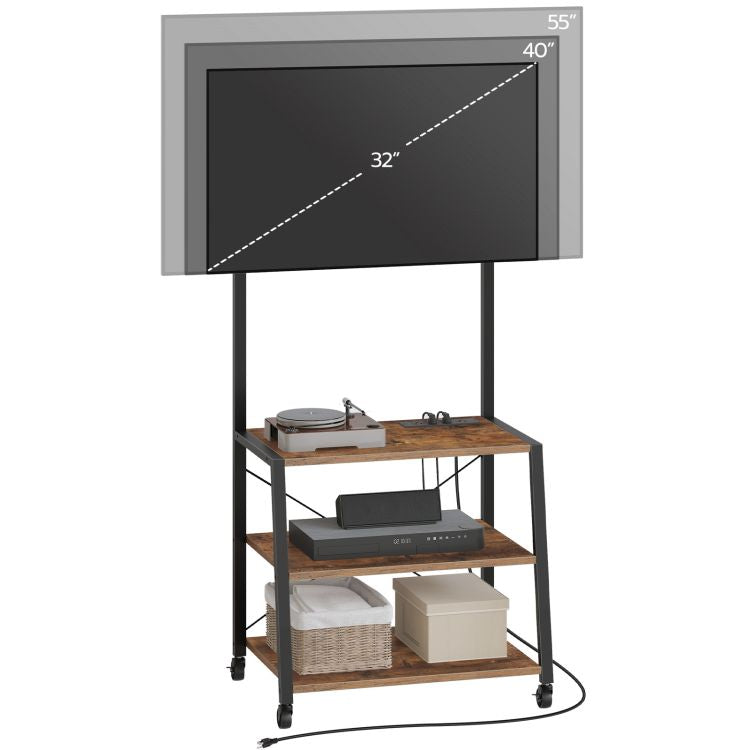 HOOBRO Rolling TV Stand with Mount and Power Outlet Up to 55 inch TV, Corner Entertainment Center, Small TV Stand with 3-Tier Storage Shelves for Living Room, Bedroom