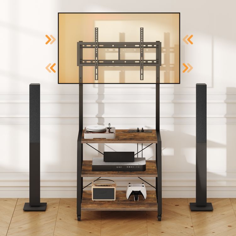 HOOBRO Rolling TV Stand with Mount and Power Outlet Up to 55 inch TV, Corner Entertainment Center, Small TV Stand with 3-Tier Storage Shelves for Living Room, Bedroom