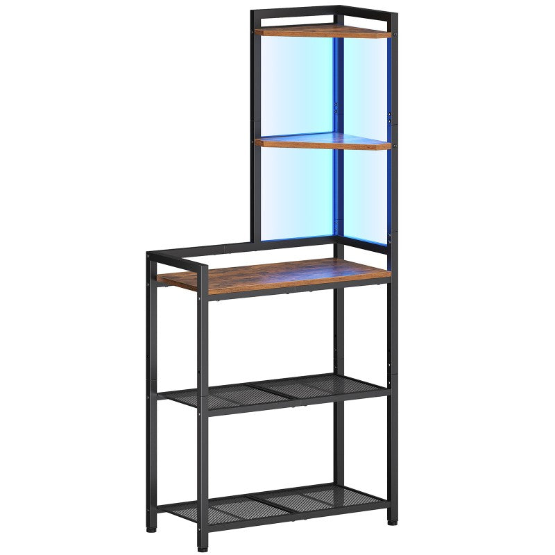 HOOBRO 5-Tier Corner Shelf Stand, Corner Shelf with LED Light, Corner Table with Bookshelf, Tall Storage Organizer Display Rack, for Small Spaces, Living Room, Office, Entryway