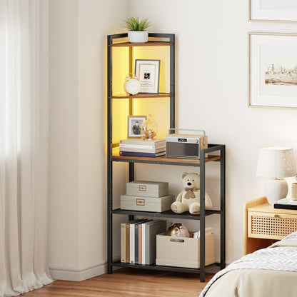 HOOBRO 5-Tier Corner Shelf Stand, Corner Shelf with LED Light, Corner Table with Bookshelf, Tall Storage Organizer Display Rack, for Small Spaces, Living Room, Office, Entryway