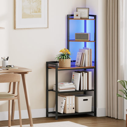 HOOBRO 5-Tier Corner Shelf Stand, Corner Shelf with LED Light, Corner Table with Bookshelf, Tall Storage Organizer Display Rack, for Small Spaces, Living Room, Office, Entryway