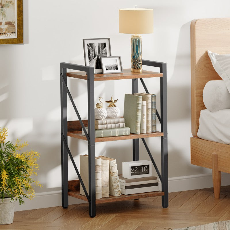 HOOBRO Bookshelf, 3-Tier Industrial Bookcase, Book Shelf Storage Organizer, Small Bookshelf with Metal Frame for Living Room, Bedroom, Home Office, Kitchen