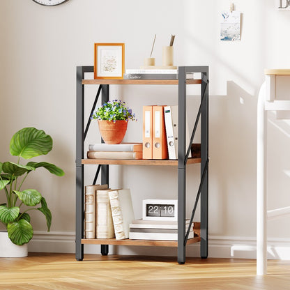 HOOBRO Bookshelf, 3-Tier Industrial Bookcase, Book Shelf Storage Organizer, Small Bookshelf with Metal Frame for Living Room, Bedroom, Home Office, Kitchen