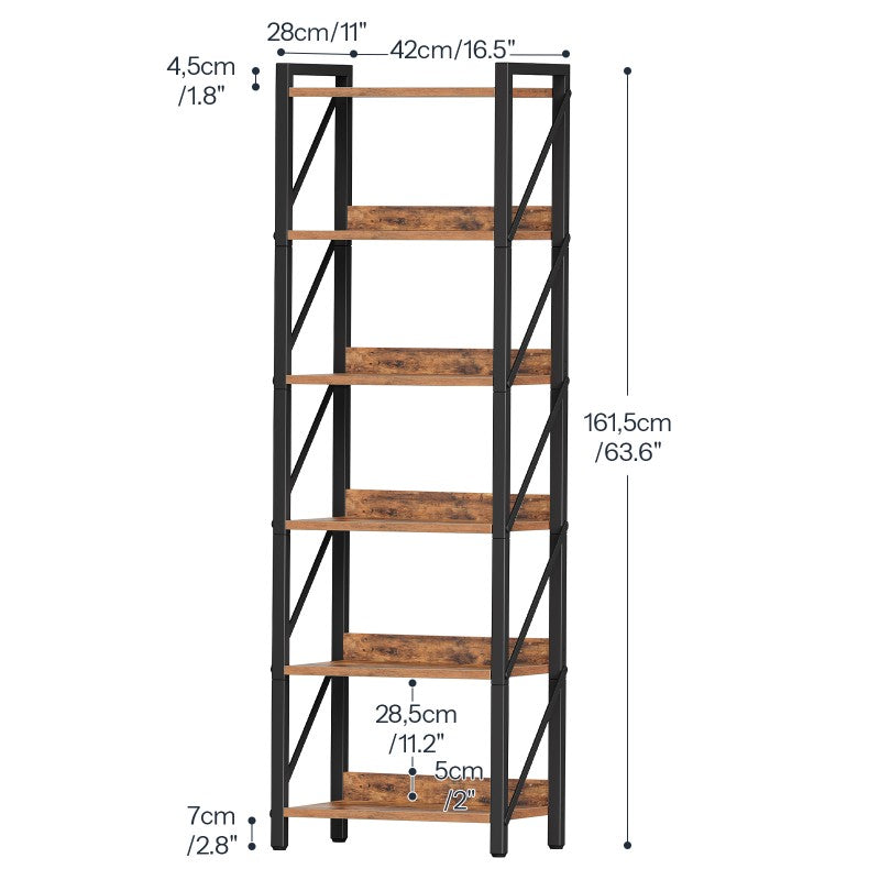 HOOBRO Bookshelf, 6-Tier Industrial Bookcase, Book Shelf Storage Organizer, Tall Bookshelf with Metal Frame for Living Room, Bedroom, Home Office, Kitchen