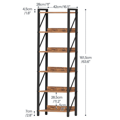 HOOBRO Bookshelf, 6-Tier Industrial Bookcase, Book Shelf Storage Organizer, Tall Bookshelf with Metal Frame for Living Room, Bedroom, Home Office, Kitchen