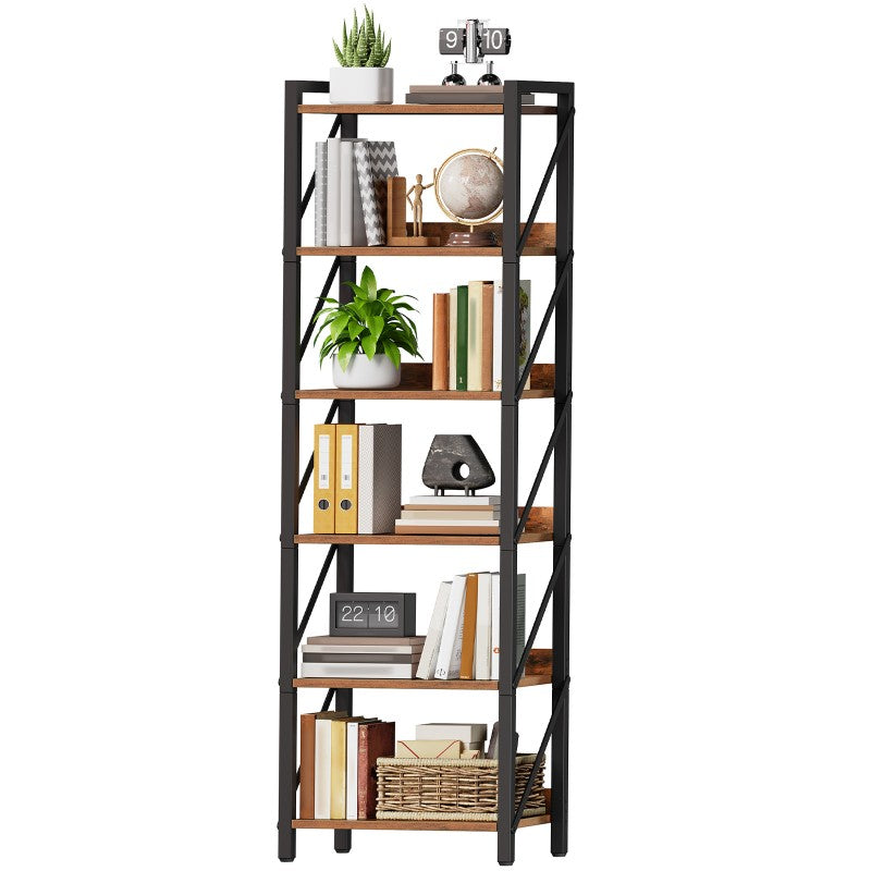 HOOBRO Bookshelf, 6-Tier Industrial Bookcase, Book Shelf Storage Organizer, Tall Bookshelf with Metal Frame for Living Room, Bedroom, Home Office, Kitchen